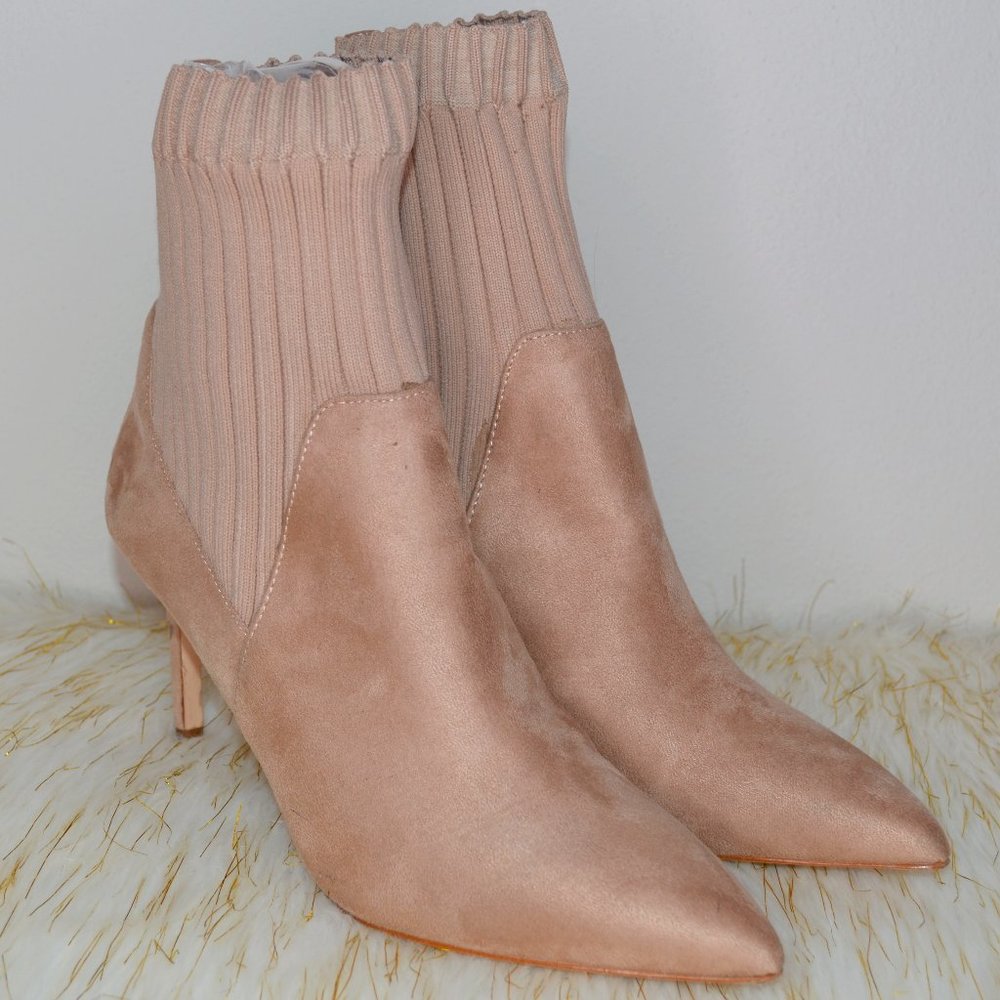 Zara Dusty Rose Pink Suede Slip-on Sock Heel Booties